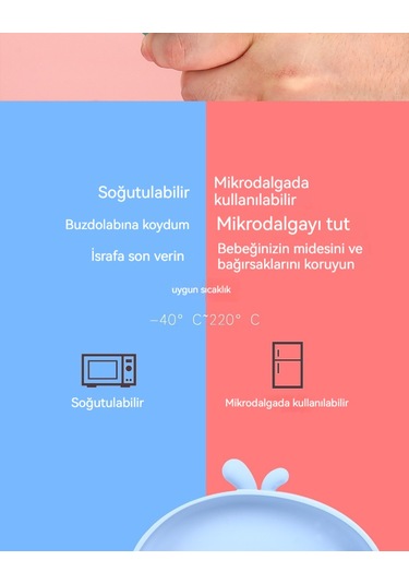 Çocuk Silikon Yemek Tabağı Dörtlü Set - Pembe Açık Pembe