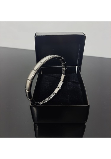 Çelik Bileklik İnce İtalyan Charm Model Unisex Erkek Kadın 3 Mm 18 Cm Ortası Gümüş Kenarı Siyah Çok Renkli