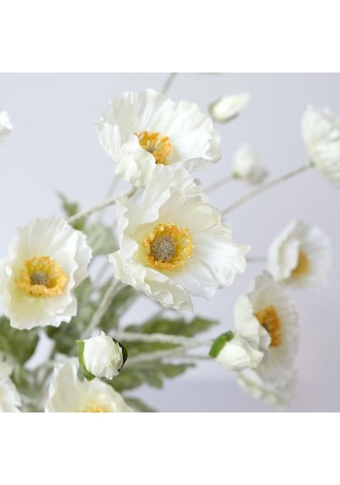 Yapay Çiçek Gelincik Çiçeği Kar Beyaz Renk 3 Çiçek 1 Tomurcuk 59cm Beyaz