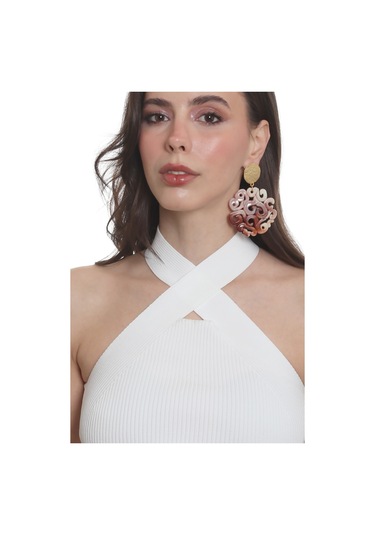 Labalaba Kadın Çivili Model Akrilik Tasarım Büyük Küpe Kahverengi - Altın