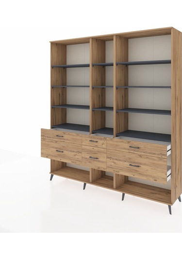 Hyperion Dolap 12 Raflı 6 Çekmeceli 220x44x243 Çam-antrasit/çam Antrasıt/atlas Çam