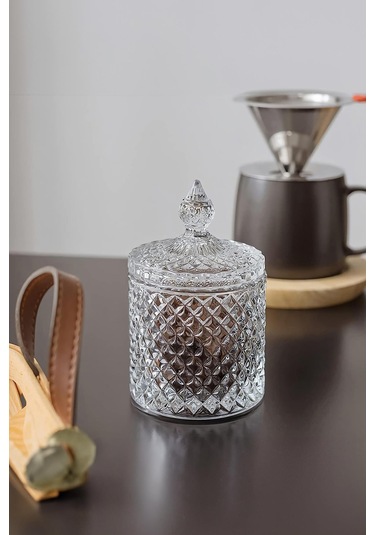 Kristal Desenli Cam Şekerlik 550 Ml Şeffaf