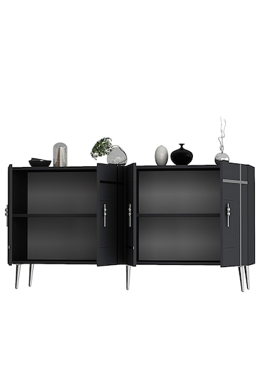 Honest Konsol Tv Sehpası Çok Amaçlı Dolap 150 Cm Antrasit Gümüş