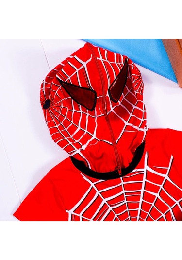 1-2-3 Yaş Örümcek Adam Kapişonlu Erkek Çocuk Takımı Kırmızı Kırmızı
