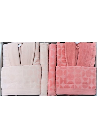 Cırcular Kıremıt-bej Aile Seti Bornoz Takımı