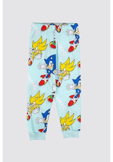 Zuzunga The Hedgehog Super Sonic Desenli %100 Pamuk Çocuk Pijama Takımı Mint