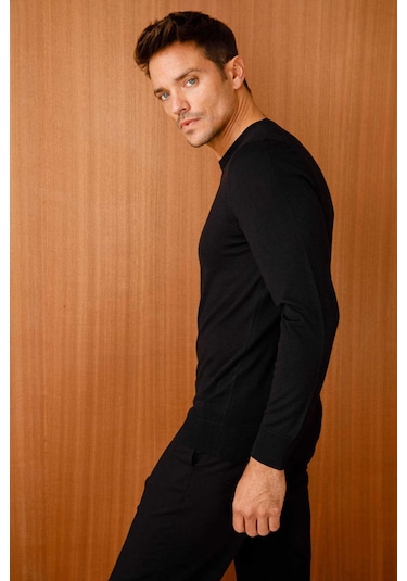 Desen Triko Erkek Basic Sıfır Yaka İnce Triko Kazak 02421603 Siyah Siyah