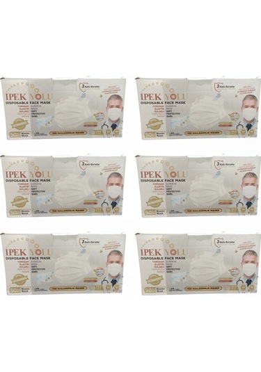Tek Kullanımlık Maske 3 Katlı Telli Meltblownlu 50'li Kutu - Beyaz X 6 Kutu