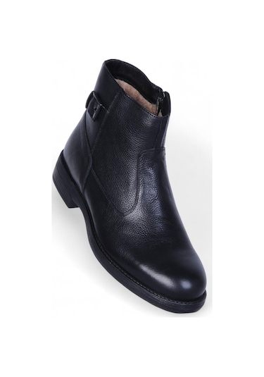 Burç 02386 Siyah Erkek Deri Kürklü Bot Siyah