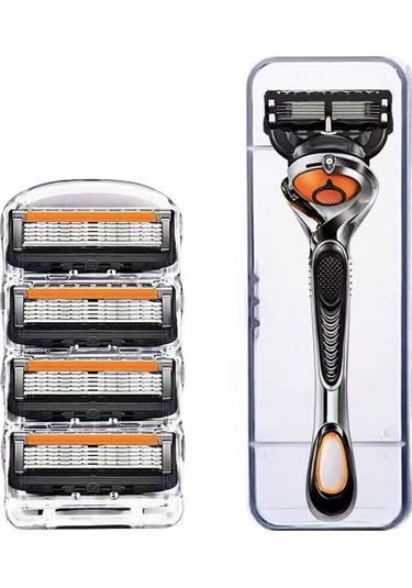Joyhub Manuel Tıraş Bıçağı Erkekler İçin 5 Bıçaklı Sak Jilet Def-476 1 Saplık 4 Yedek Bıçak Başlığı Saklama Kutusu Bir