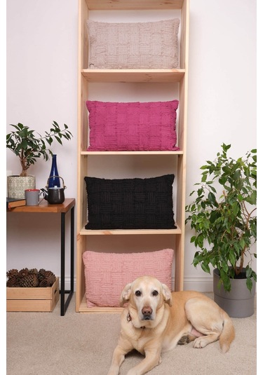 Peraluna Foam Pıllow Şifon Şerit Triko Yastık Kılıfı 60x40 Cm Fuşya - Fuşya