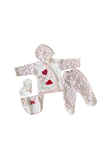 Bambino Kırmızı 5li Hastane Çıkışı Yenidoğan Zıbın Seti %100 Pamuk Kırmızı