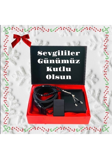 Carlino Hediye Seti Erkek Siyah Kemer Cüzdan Tesbih Çakmak Kapak Not Siyah