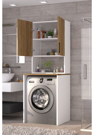 Üst Dolaplı Çok Amaçlı Çamaşır Makinesi Dolabı Çam Çam