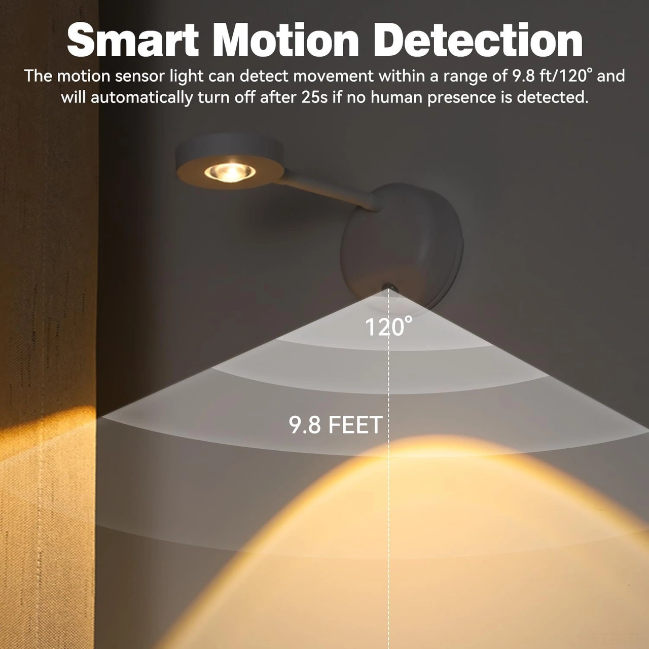 Yuntech01 Duvara Monte Edilebilir Şarjlı Led Spot, İnsan Algılama Özelliği, 3 Renk Seçeneği, 3m Algılama Mesafesi, Gölge Lambası Beyaz