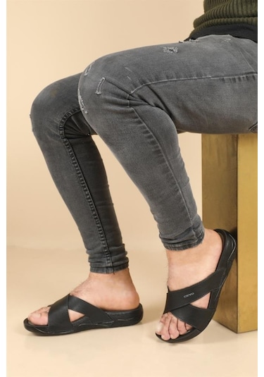 Ceyo 9877 Erkek Anatomik Çapraz Terlik Siyah 40-45 001
