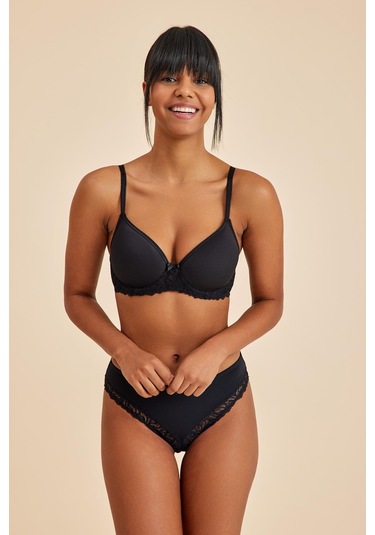Victoria Siyah Balenli Dantelli Dolgusuz Toparlayıcı Balkonet Sütyen siyah