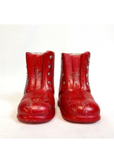 Uretti - Hülya 6683 6004 El Yapımı Alüminyum Kabartma İşlemeli Seramik Kırmızı Ayakkabı 2'li Biblo Seti