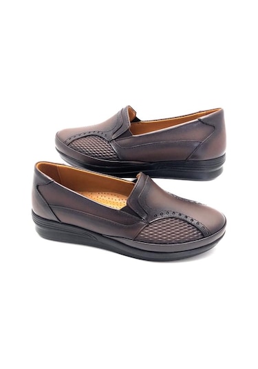 Derilax Hakiki Deri Tam Ortopedik Rahat Kadın Anne Ayakkabısı Kahverengi
