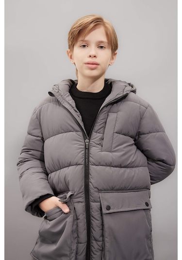 DeFacto Erkek Çocuk Su İtici Kapüşonlu Fermuarlı Cepli Polar Astarlı Parka C8801A824CWAR129