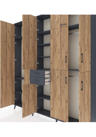 Arges Dolap 10 Raflı 2 Çekmeceli 3 Askılı 220x30x243 Antrasit-çam/antrasit Atlas Çam/antrasıt Arges Dolap 10 Raflı 2 Çekmeceli 3 Askılı 220x30x243 Antrasit-çam/antrasit Atlas Çam/antrasıt