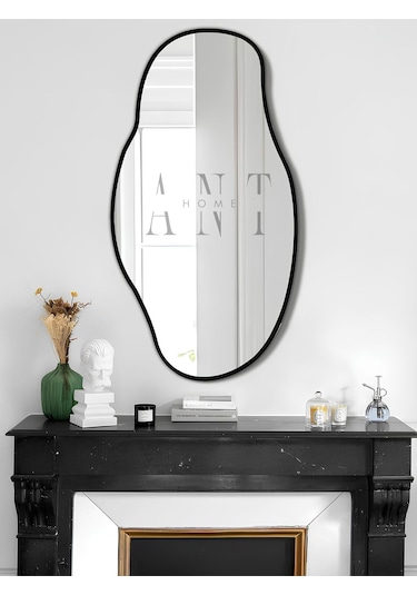 Asimetrik 75x40 Cm Konsol Aynası, Dresuar Aynası, Tuvalet Aynası, Holl Aynası, Banyo Aynası 75 X 40 Siyah