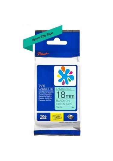 Brother Tze-741 Yeşil Üzerine Siyah Muadil Etiket Şeridi 1 Adet
