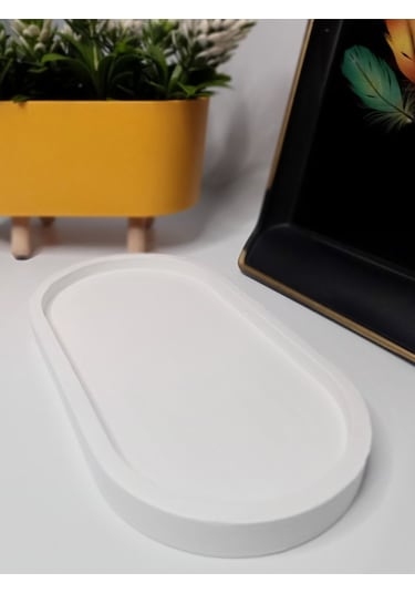 Dekoratif Oval Beyaz Beton Tabak