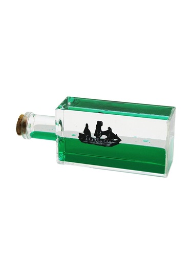 Yeşil Su Dikdörtgen Mika - Şişe Yüzen Batmayan Gemi Dekoratif Biblo Akvaryum 6.5x16.5x4.3cm 5365