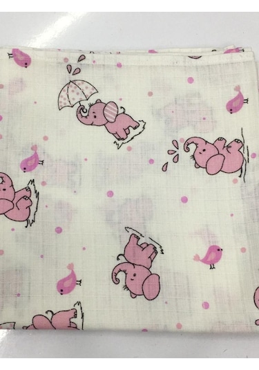 Müslin %100 Organik Pamuk Kumaş Örtü Battaniye 100x100cm+ Ağız Mendili Hediyeli Pembe Bulut Pembe Bulut Pembe