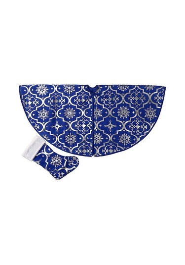 Noel Ağacı Etkili Dekoratif Seti - 120 Cm Mavi Poliester Etki + Büyük Çorap, Ev Partisi Bahçesi Dekoru, Evcil Hayvanlar İçin Uygun