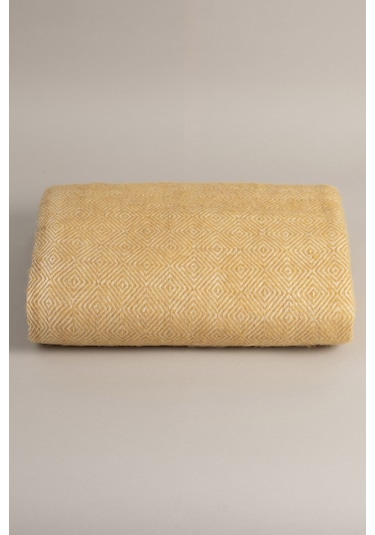 Suez Hardal Beyaz Renkli Yün Çift Kişilik Battaniyesi 91252 180x2 Hardal