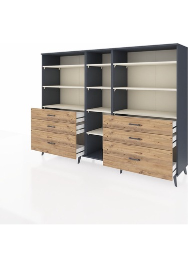 Hyperion Dolap 10 Raflı 6 Çekmeceli 220x44x163 Antrasit-aytaşı/ç Antrasit-aytaşı/çam