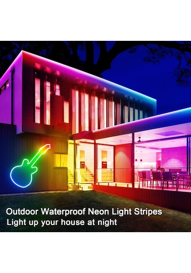 Geeroyoo 5m 300 Led Rgb Neon Işık Şeridi, Ip65 Su Geçirmez, Müzik Senkronizasyonlu, Uygulama/kumanda Kontrolü, İç Ve Dış Mekan Kullanıma Uygun Çok Renkli