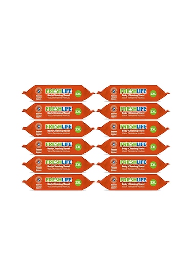 Freshlife Hasta Vücut Temizleme Islak Mendil Havlu 50 Yaprak XL 12'li Set