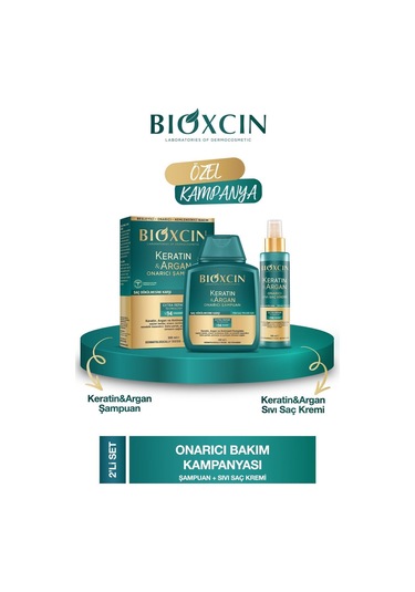 Keratin & Argan Onarıcı Şampuan 300ml + Kertin Argan Sıvı Saç Bakım Kremi
