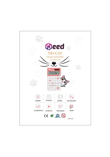 Need Nd-cat Pembe Kedi Pati Desenli Hesap Makinesi Pembe