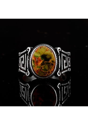 Gerçek Doğal Arizona Turkuaz Taş Yüzük, 925 Ayar Gümüş Erkek Yüzük Gümüş