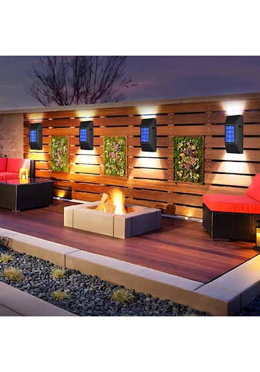 Suofeng Güneş Enerjili 6 Led Duvar Lambası, Islak Ortamlara Uygun, Bahçe Ve Avlu Işığı, Sıcak Beyaz Işık, 4 Adet Sıcak