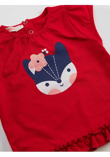 Denokids Kırmızı Tilki Kız Bebek Tunik Tayt Takım Renkli Çok Renkli