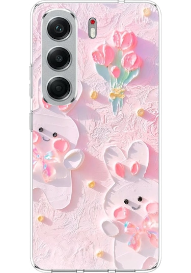 Tecno Camon 40 Pro Uyumlu Sevimli Tavşanlar Baskılı Silikon Kılıf Renkli