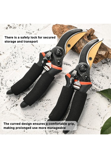 Yaozixa Bahçe Budama Makası 65mn Çelik 35mm Kalın Dal Kesim Güvenlik Kilitli Ergonomik Saplı Çift Taraflı Bahçe Aleti