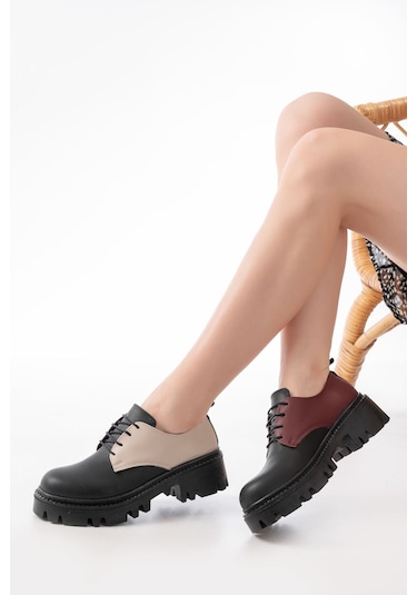 868-754 Siyah Garni Bağcıklı Günlük Yüksek Tabanlı Loafer Aya... Siyah