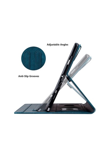 Suofeng Kindle Scribe 10.2" 2022 İçin Deri Korumalı Kılıf - Basılı Kart Tutucu Ve Stand Özellikli Mavi Tablet Kılıfı