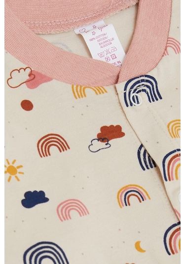 Breeze Kız Bebek Pijama Takımı Renkli Gökkuşağı Desenli Bej 4 Ay-1 Yaş, Bej-bej Bej