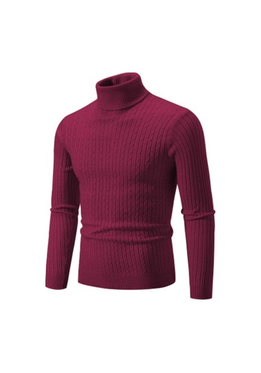 Yeni Erkek Yüksek Boyun Kazak Düz Renk Kazak Örme Sıcak Rahat Balıkçı Yaka Eşofman Yün Erkek Kış Açık Üstleri Kırmızı