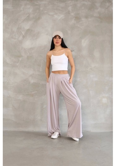 Reka Moda Osy Modal Yumuşak Dokulu Kumaş Boru Paça Salaş Eşofman - Bej Bej