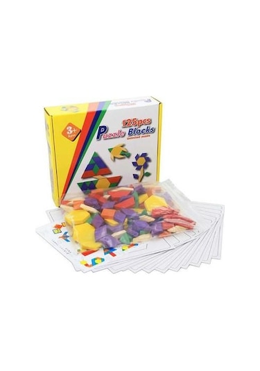 Sepetinegelsin 125 Parça Ahşap Eğitici Tangram Puzzle Blok Seti