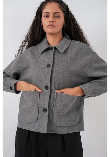 0713 Kadın Kaşe Ceket - Gri Gri