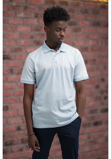 Advante Regular Fit Likralı Pano Desenli Polo Yaka T-shirt Buz Mavisi